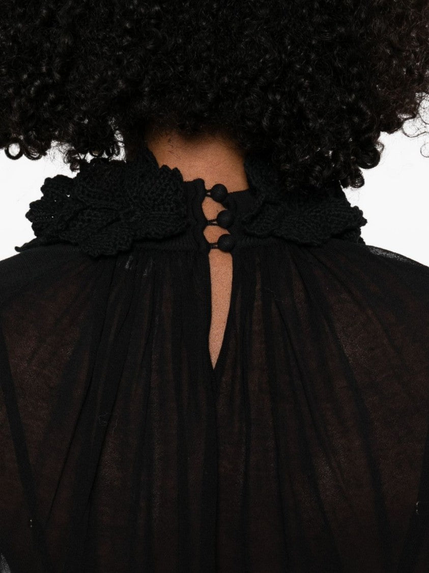 Zimmermann Sheer Black Long-Sleeved Top With Ruffled Neckline