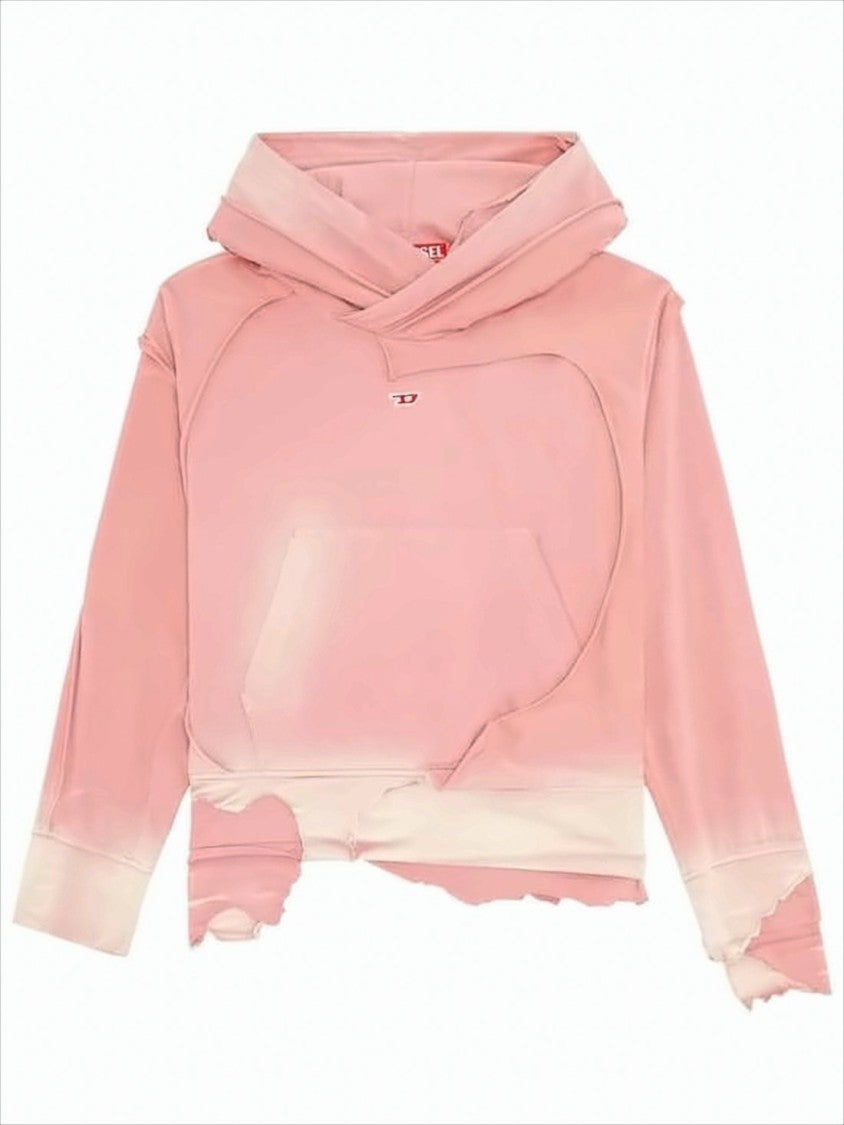 Diesel Distressed Pink Hoodie With Relaxed Fit