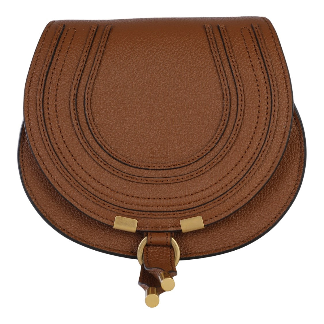 Chloé Structured Saddle-Shaped Bag With Curved Stitching And Gold-Tone Accents