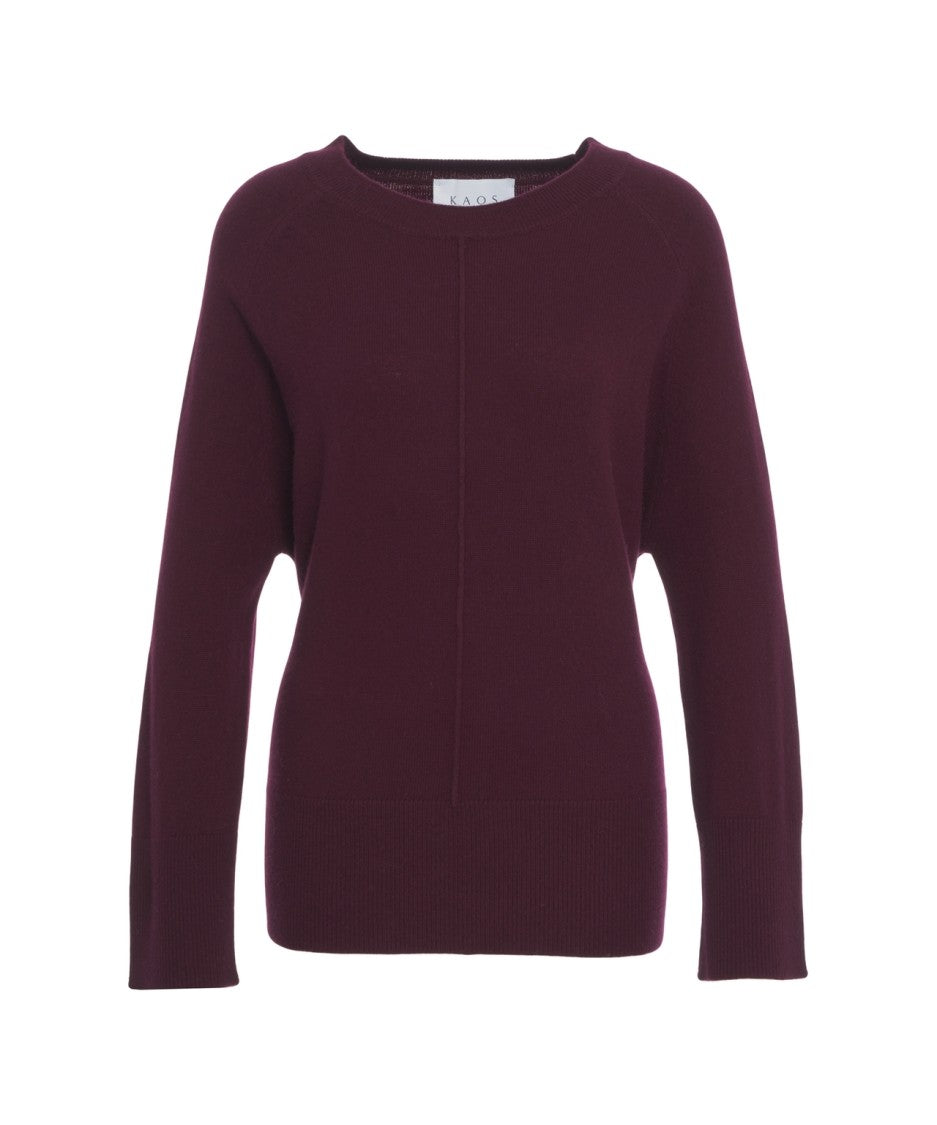 Kaos Deep Burgundy Knit Sweater With Ribbed Detailing