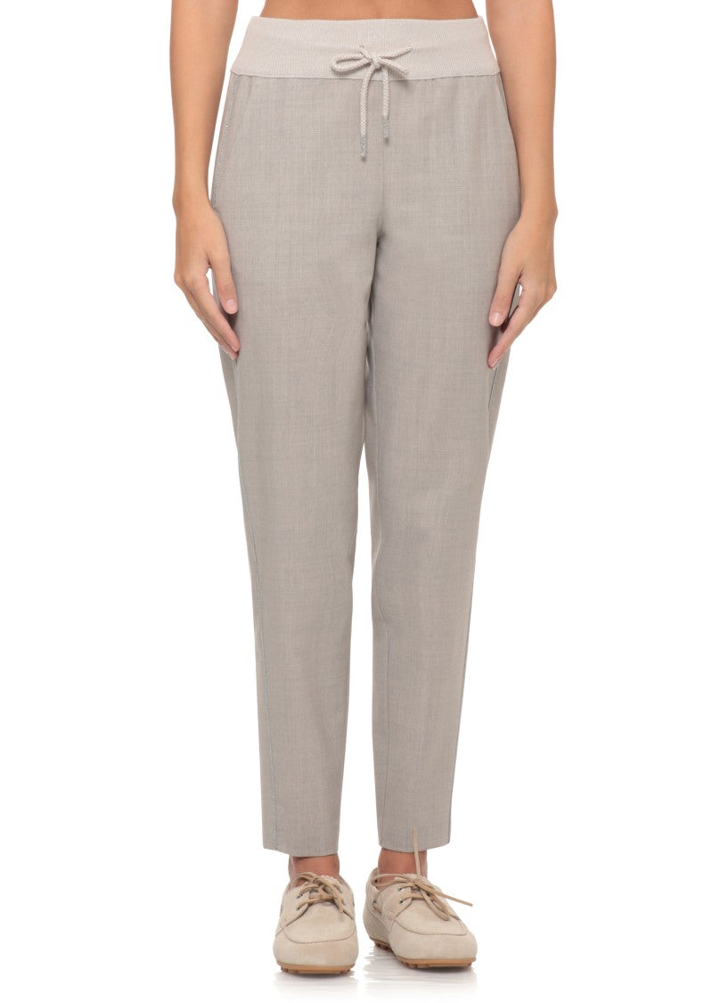 Panicale Beige Virgin Wool Light Point Detail Straight-Leg Pants