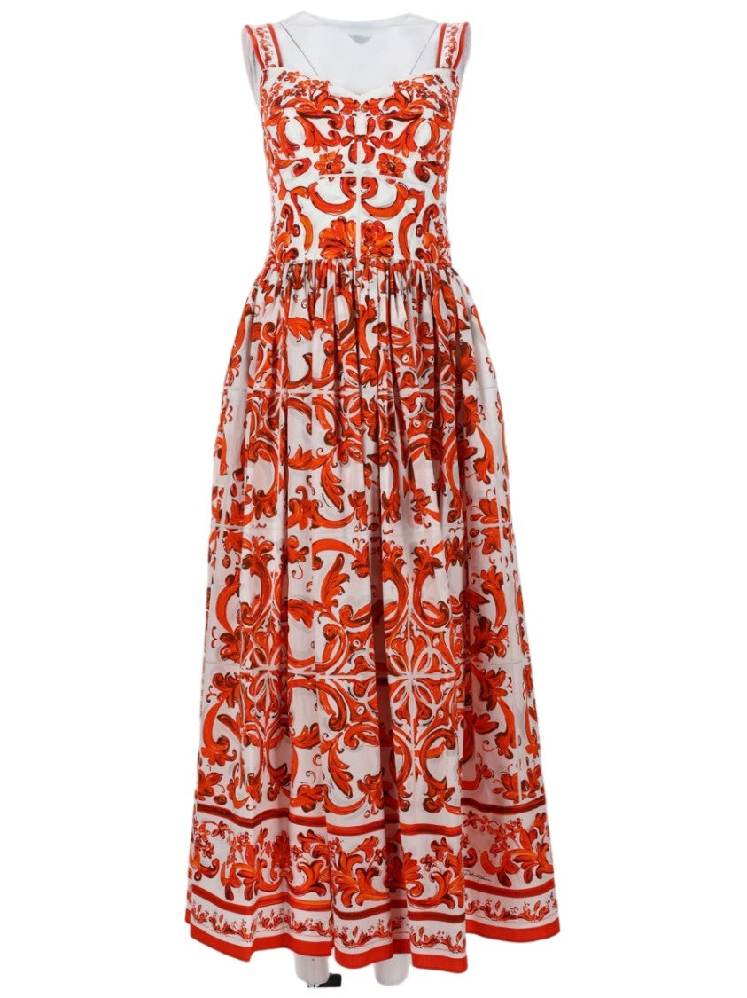 Dolce & Gabbana Maxi Dress In Cotton Popeline With Baroque Print