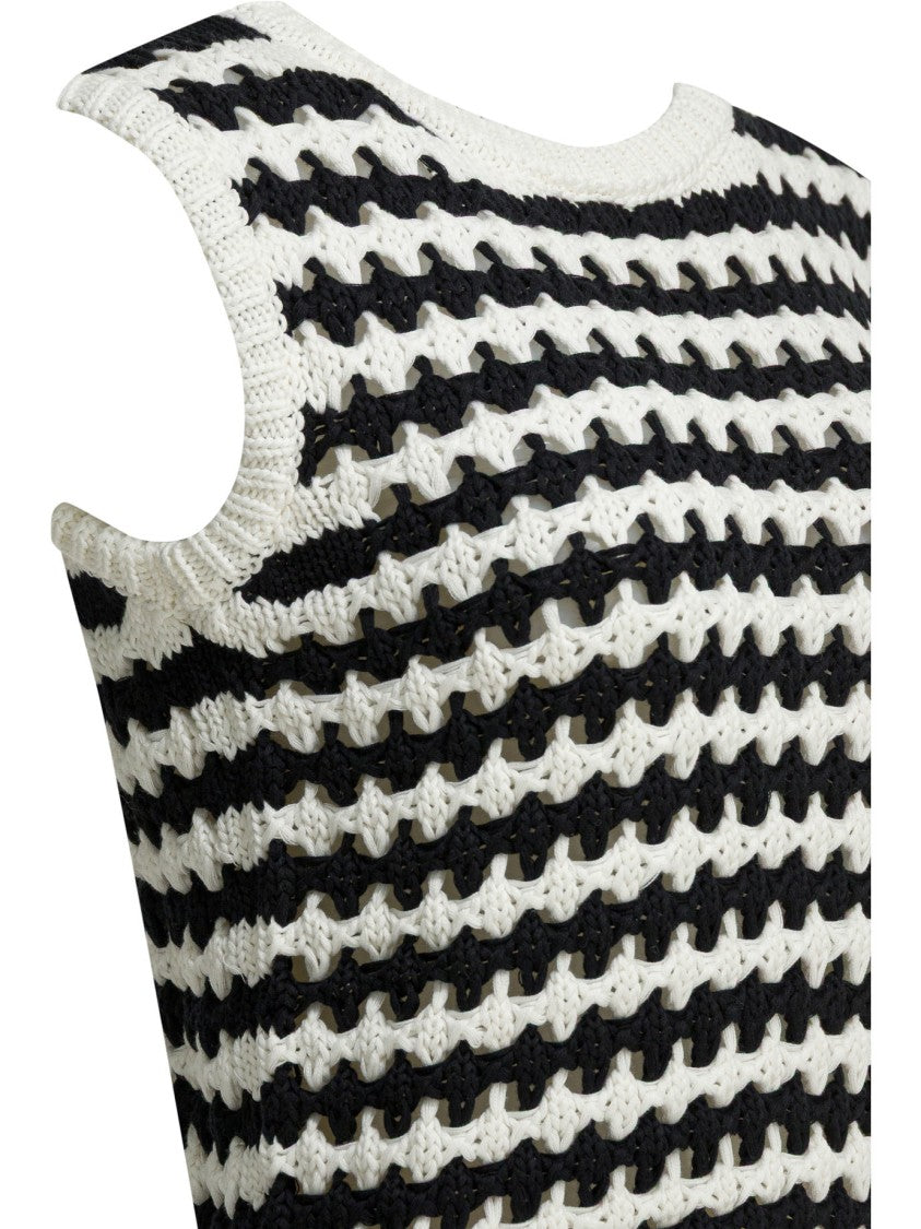 Ines De La Fressange Textured Knit Top With Alternating Stripes And Ribbed Edges