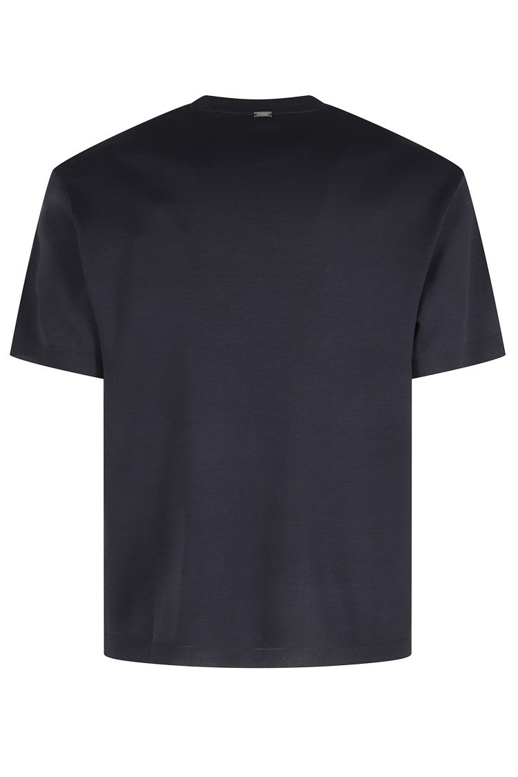 Herno Blue Crew Neck Ribbed-Trim Cotton T-Shirt