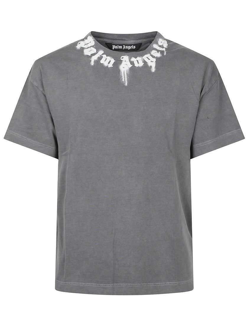 Palm Angels Grey Short-Sleeved T-Shirt With Artistic Logo Detail