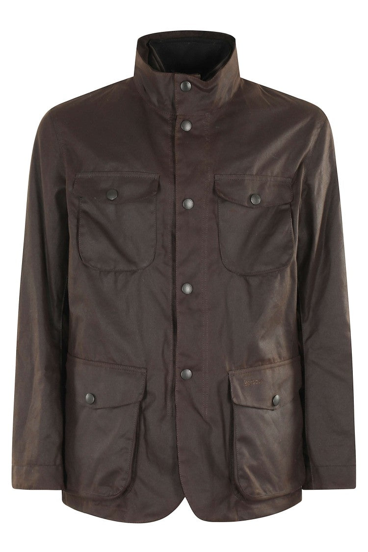 Barbour Rustic Waxed Jacket With High Collar And Button Closure