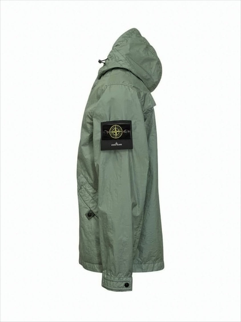Stone Island Lightweight Green Polyamide Jacket With Compass Logo