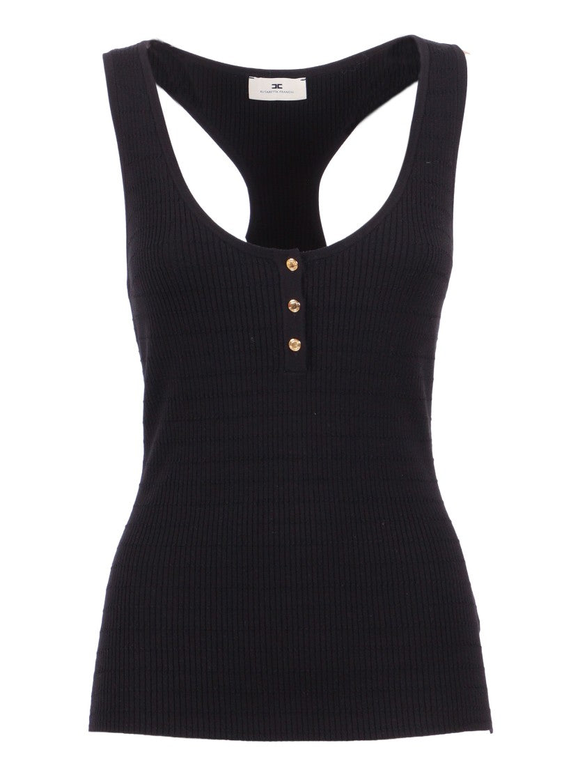 Elisabetta Franchi Ribbed Knit Tricot Scoop Tank Top