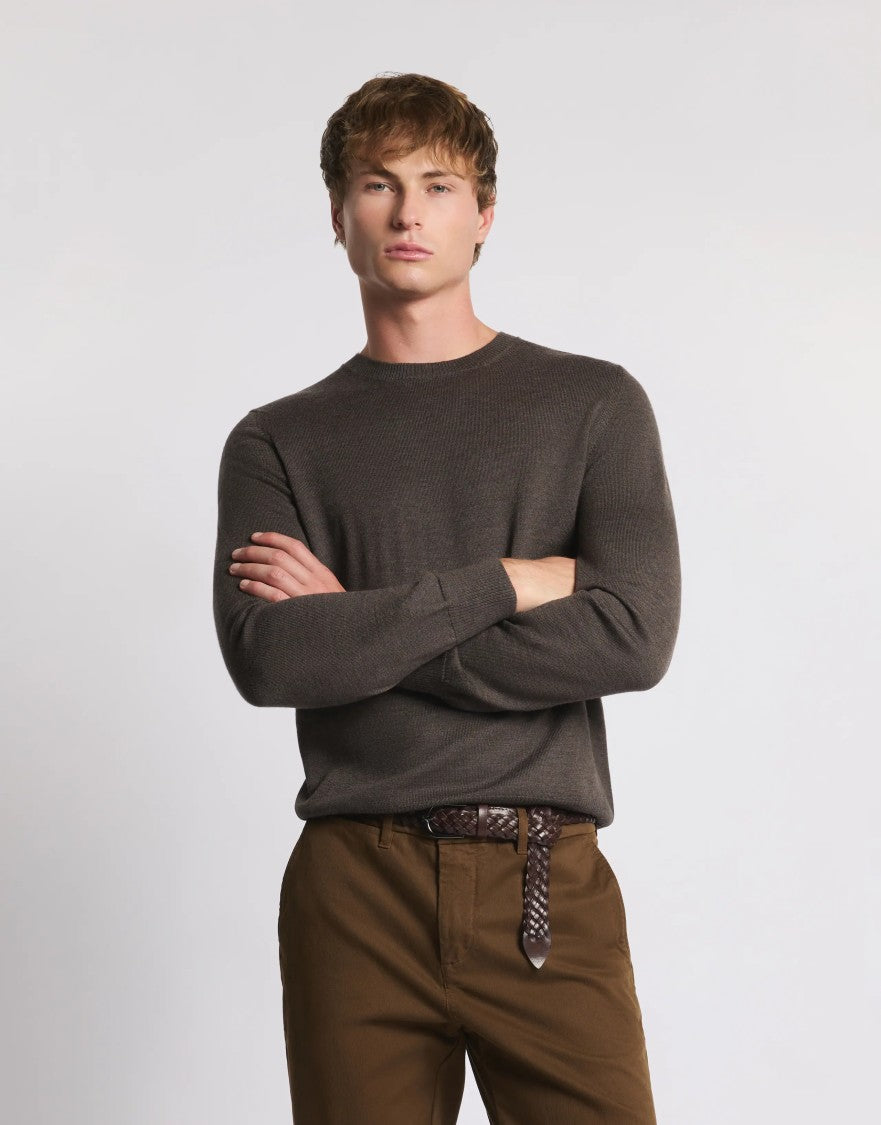 Fay Brown Crew Neck Sweater In Wool