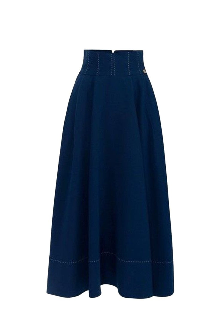 Elisabetta Franchi Blue Topstitched Polyester-Blend Circle Skirt