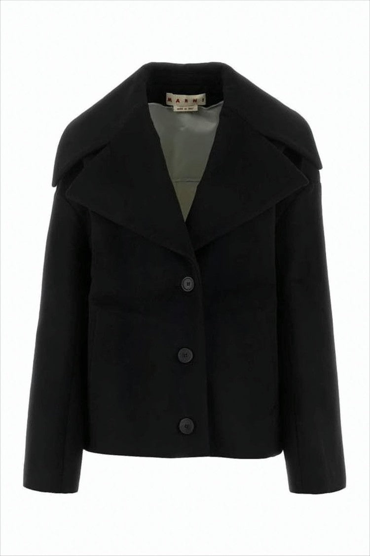 Marni Cropped Black Jacket With Structured Collar And Boxy Fit