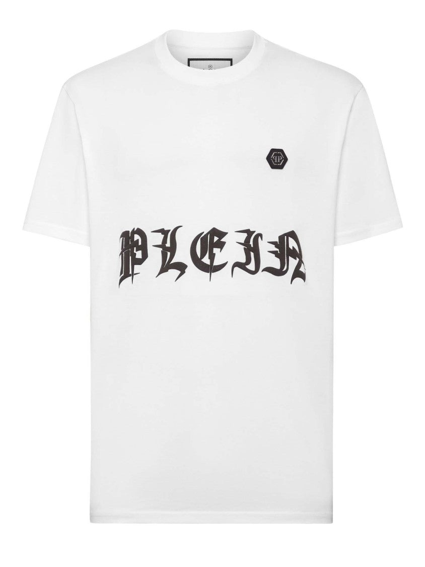 Philipp Plein White Cotton Gothic Logo-Print T-Shirt