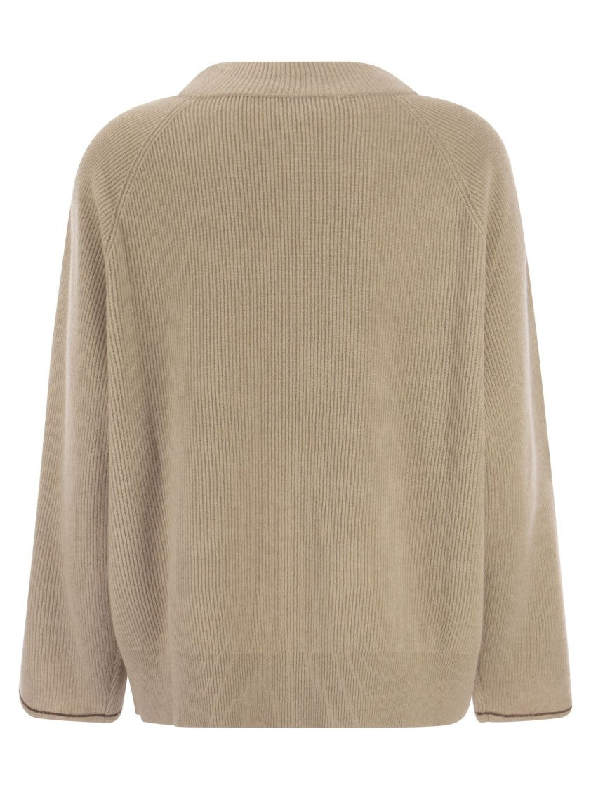 Brunello Cucinelli Cashmere Crew-Neck Sweater With Monile Accents
