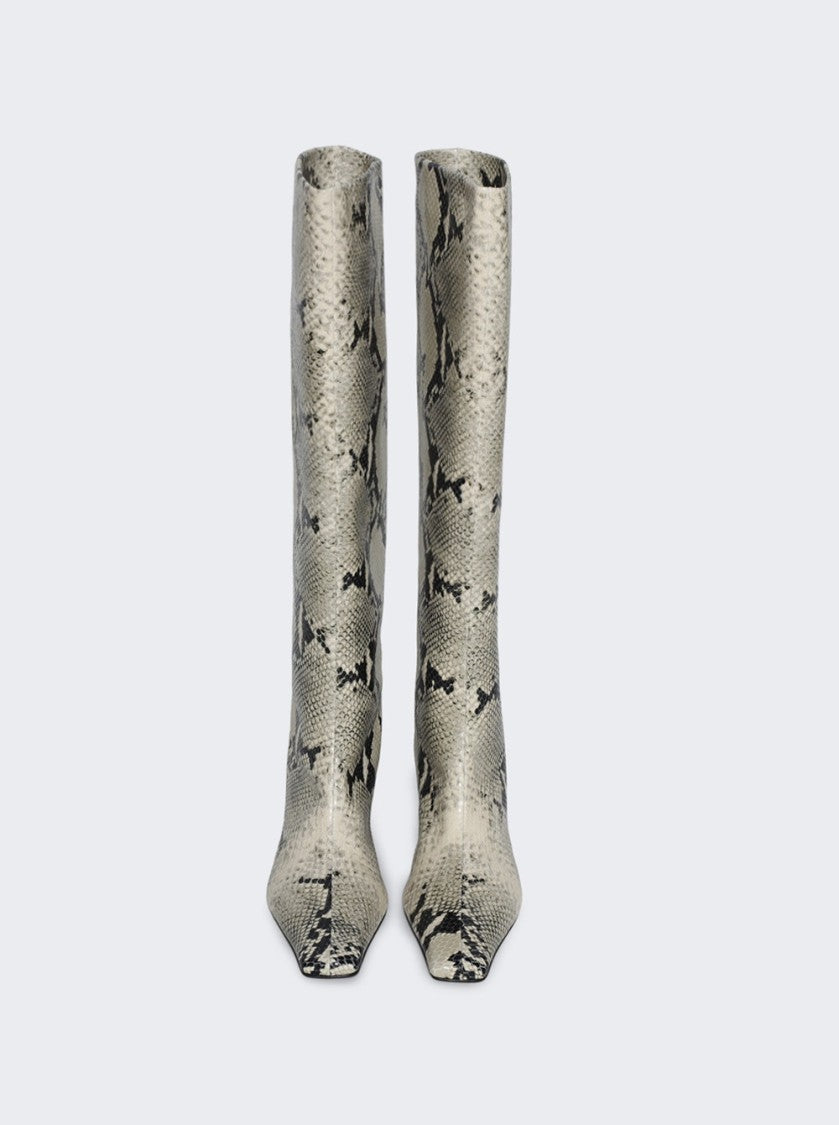 Khaite Ona Knee High Boot Natural Python-Embossed Leather