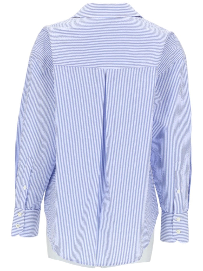 Mc2 Saint Barth Blue Striped Cotton Embroidered Shirt