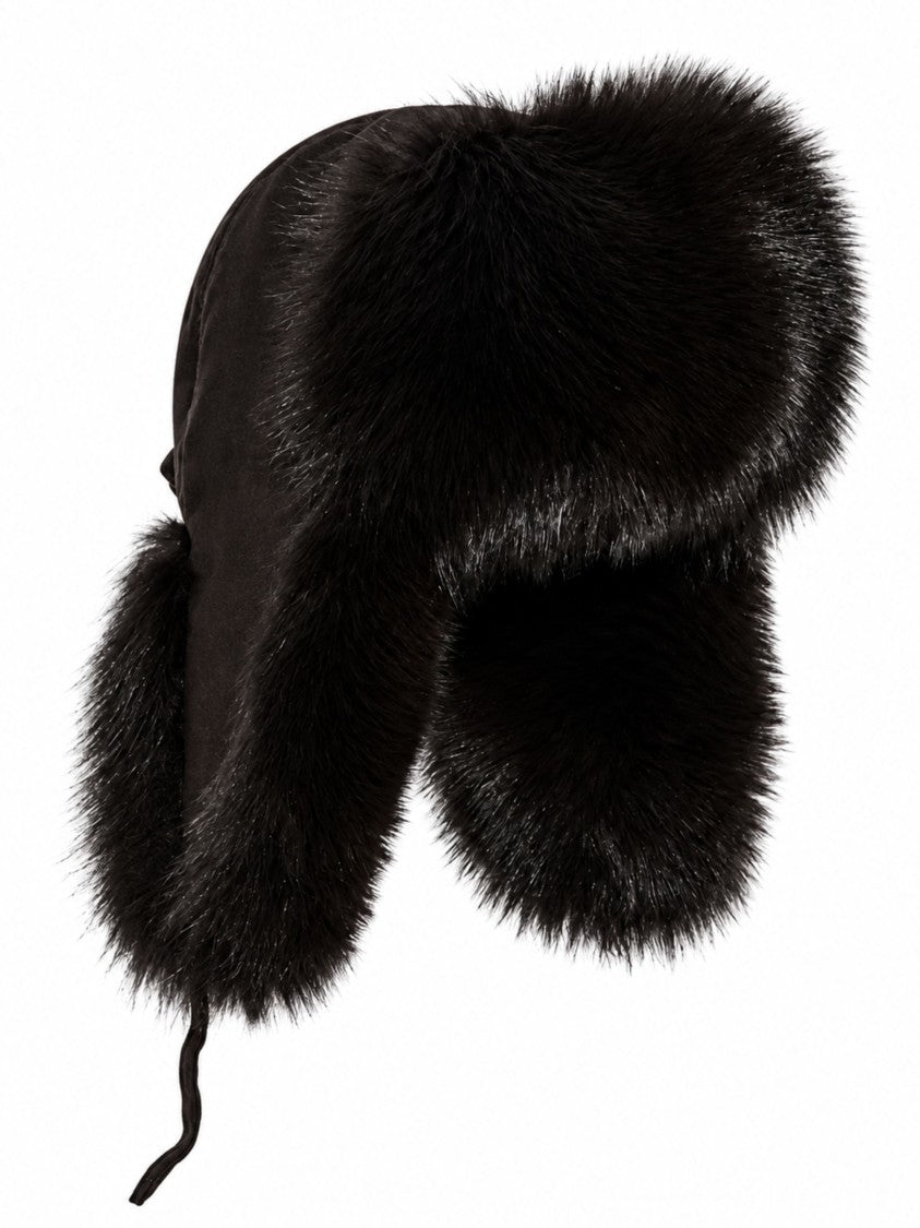Yves Salomon Plush Brown Flannel Ushanka Hat With Fox Fur Trim