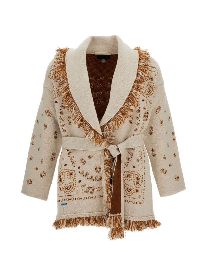 Alanui Black Shawl Collar Fringe Cardigan