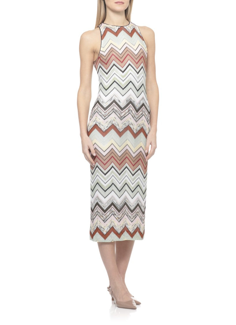 Missoni Multicolor Viscose Midi Dress With Contrasting Zigzag Pattern