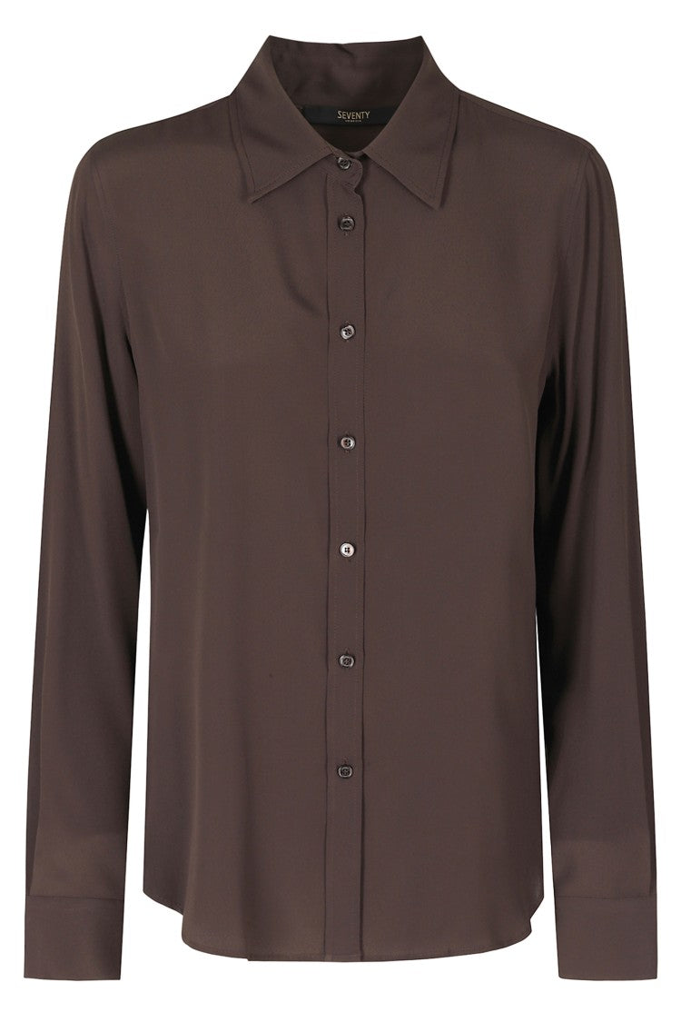 Seventy Brown Classic Collar Extended Back Hem Silk Shirt