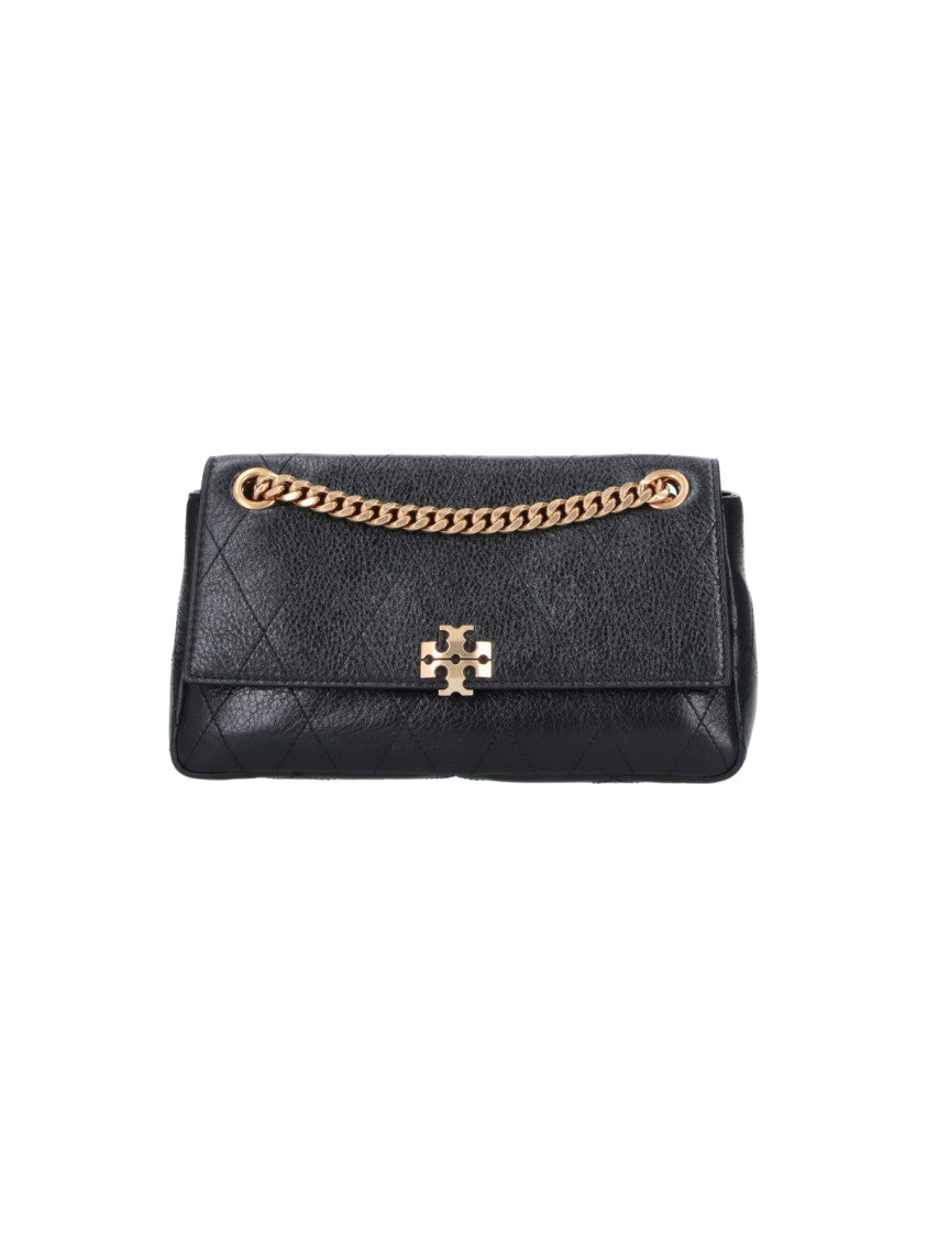Tory Burch Charlie Black Quilted Leather Gold Chain Shoulder Bag