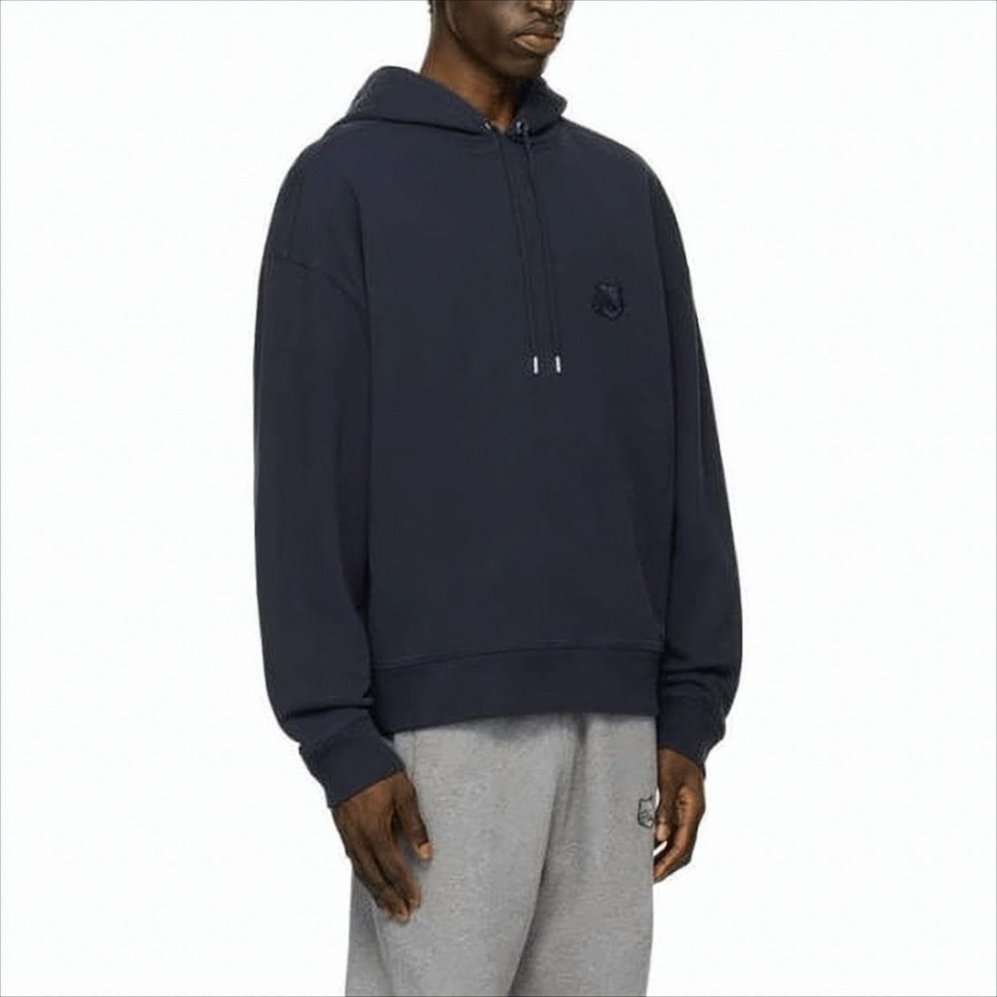Maison Kitsuné Relaxed Fit Dark Navy Hoodie With Subtle Embroidered Fox Logo
