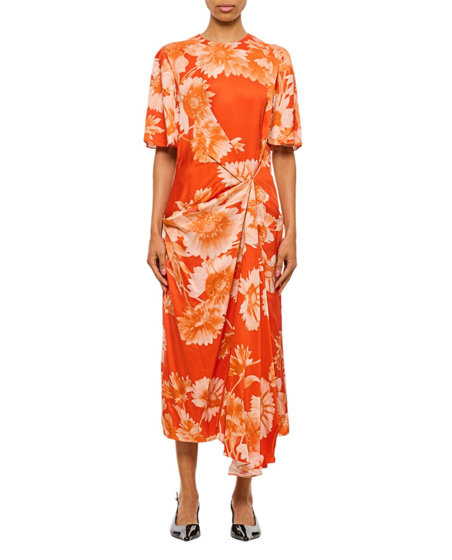Erdem Floral Draped Midi Dress With Gathered Waist Detail