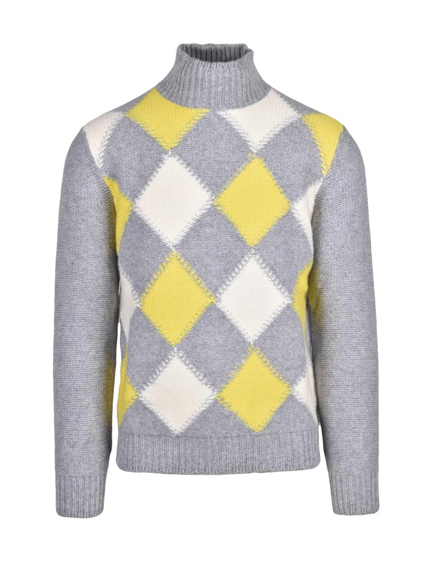 Kangra Mock Neck Sweater In Extrafine Merino Wool With Argyle Pattern