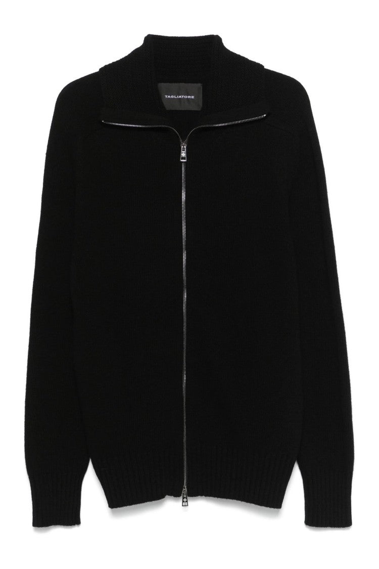 Tagliatore Black Wool-Blend Cardigan