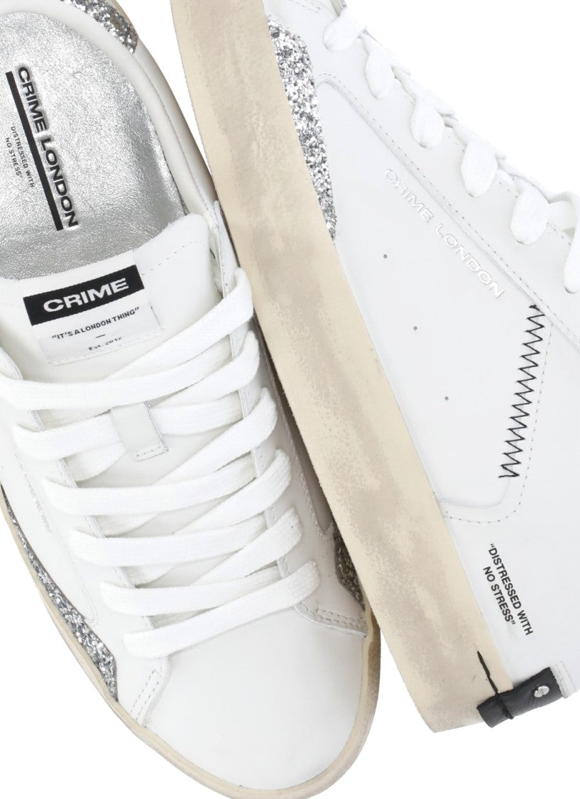 Crime London Leather Sneakers With Glittered Details And Embossed Logo