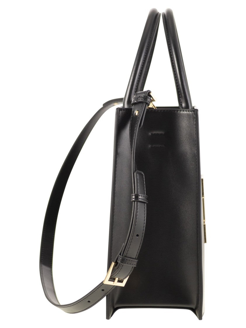Elisabetta Franchi Black Tote Bag With Embellished Logo
