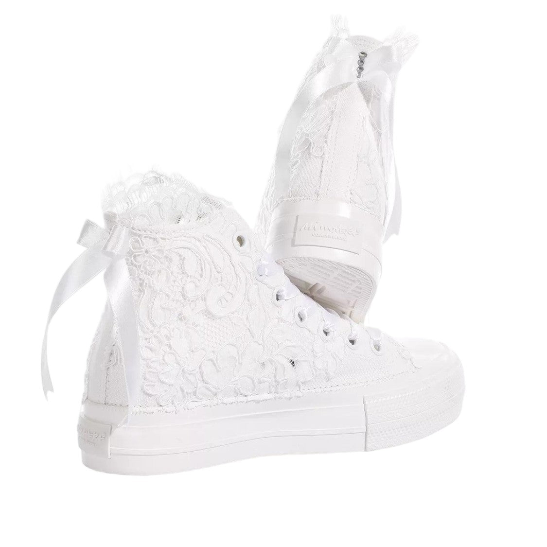 Mimanera White Handcrafted Lace Swarovski Platform Sneakers