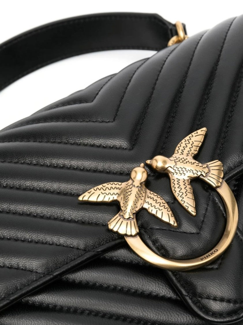 Pinko Quilted Black Handbag With Gold Emblem
