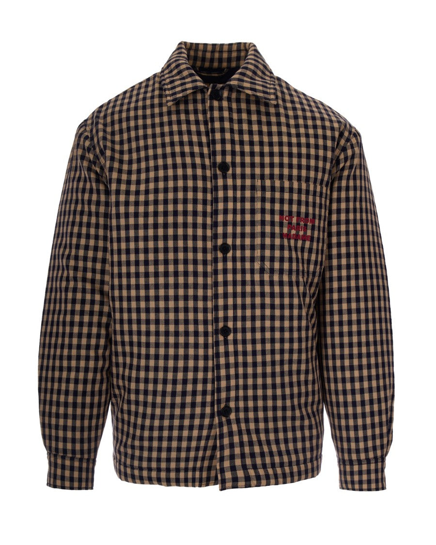 Drôle De Monsieur Padded Overshirt In Beige And Black Checkered Pattern