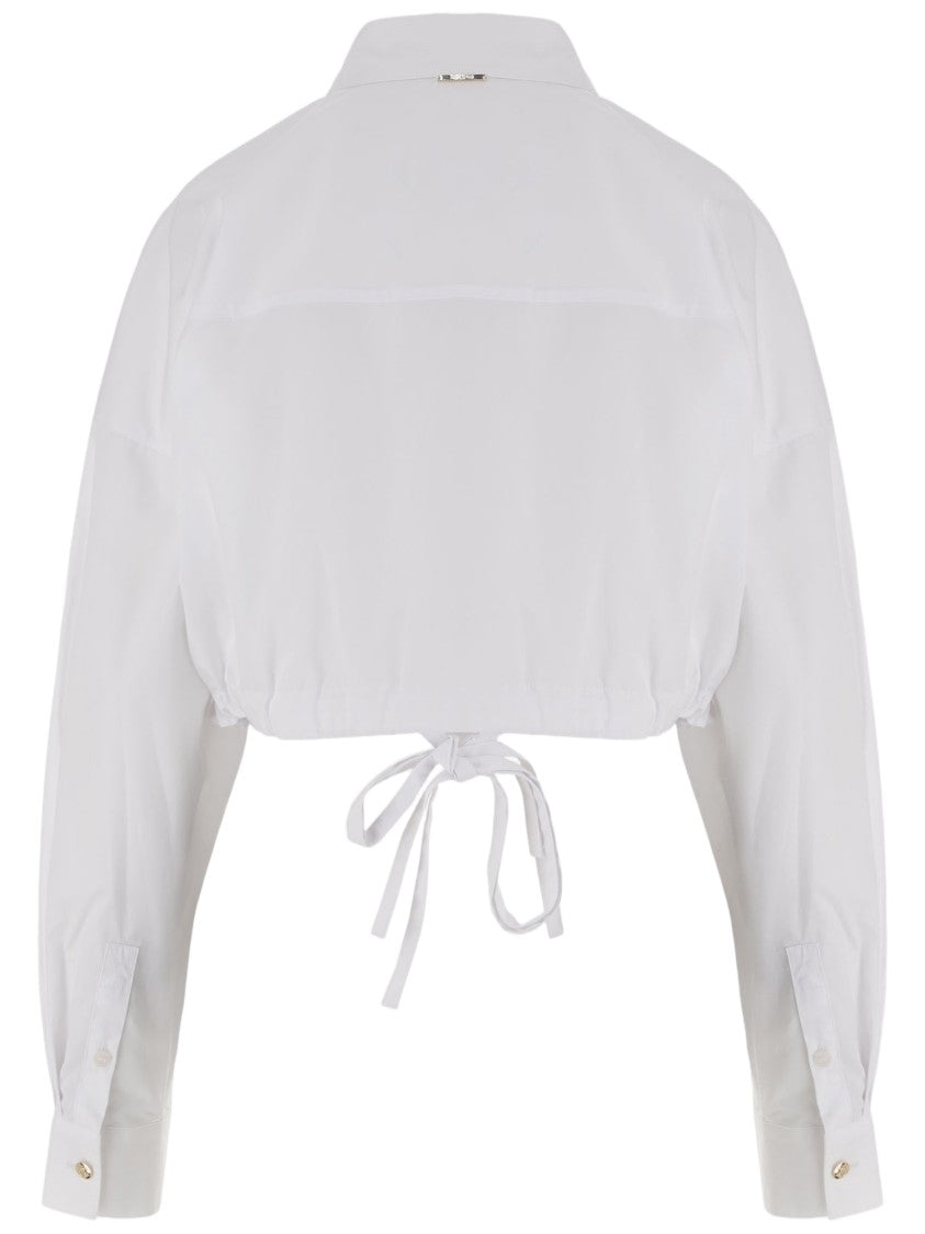 Just Cavalli Cropped White Cotton Shirt With Classic Collar And Adjustable Cuffs
