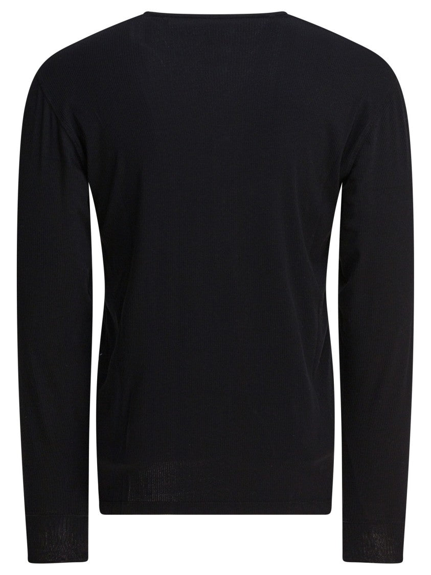 Tom Ford Ribbed Long-Sleeve Henley Shirt With Buttoned Placket