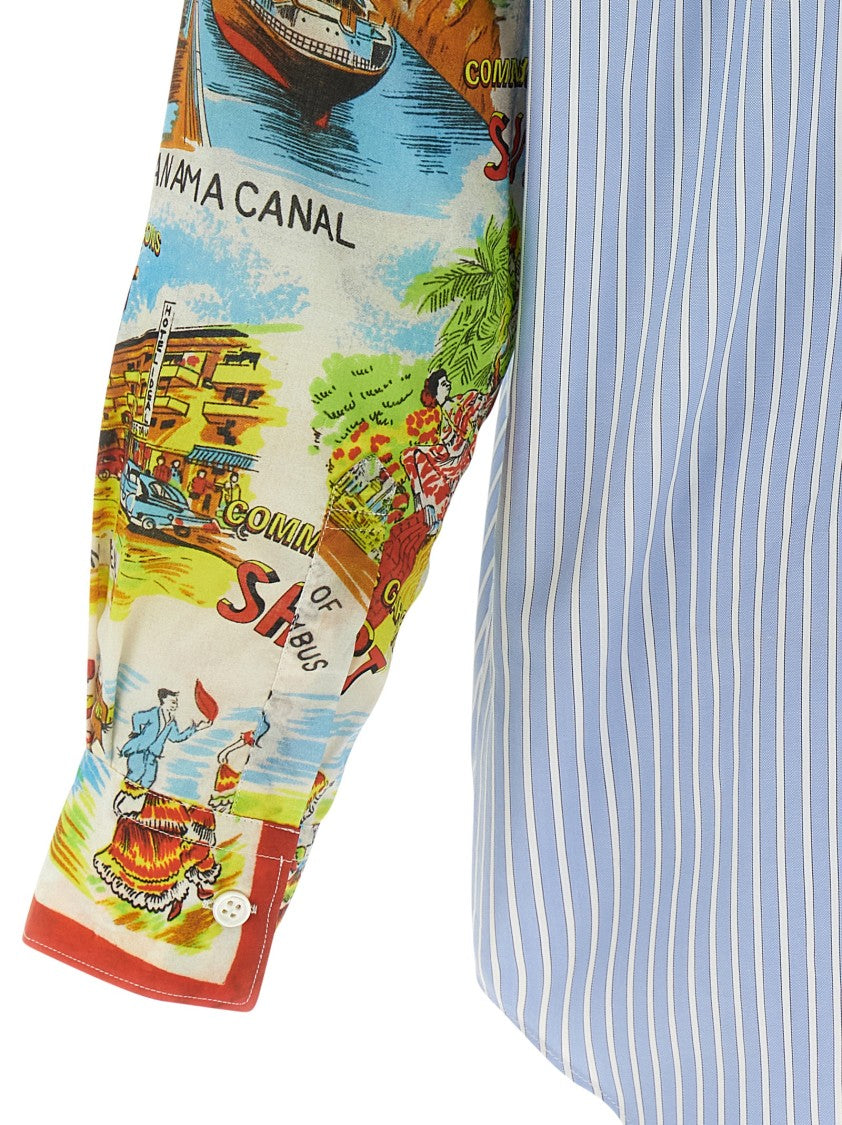 Comme Des Garçons Patterned Sleeve Cotton Poplin Shirt With Asymmetrical Hem