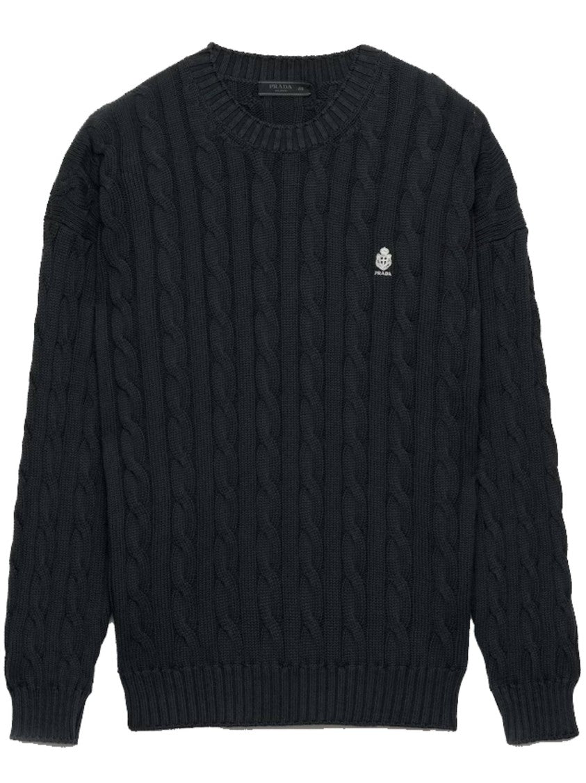 Prada Cable-Knit Sweater With Classic Crew Neckline And Braided Textures