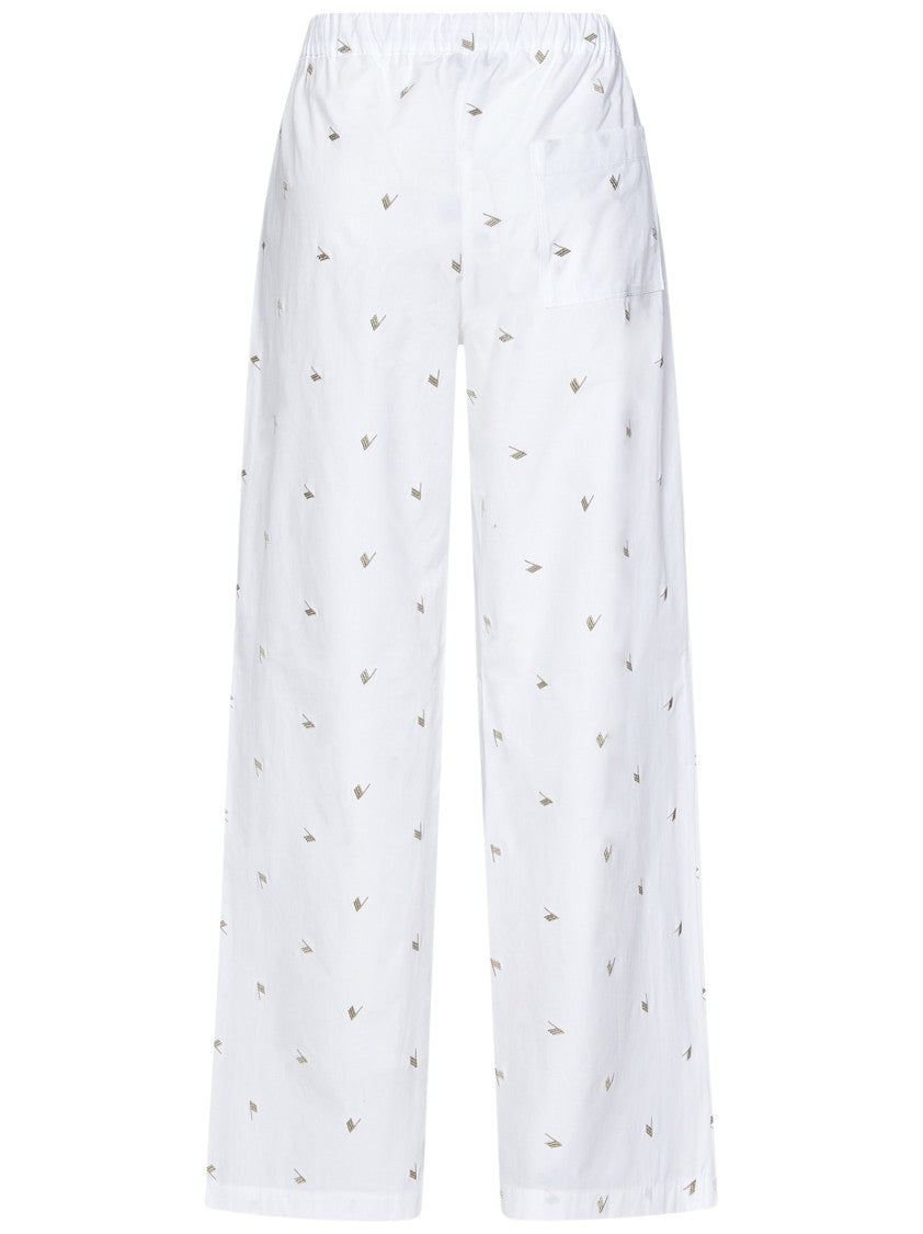 The Attico Wide-Leg Cotton Muslin Trousers With Embroidered Logo