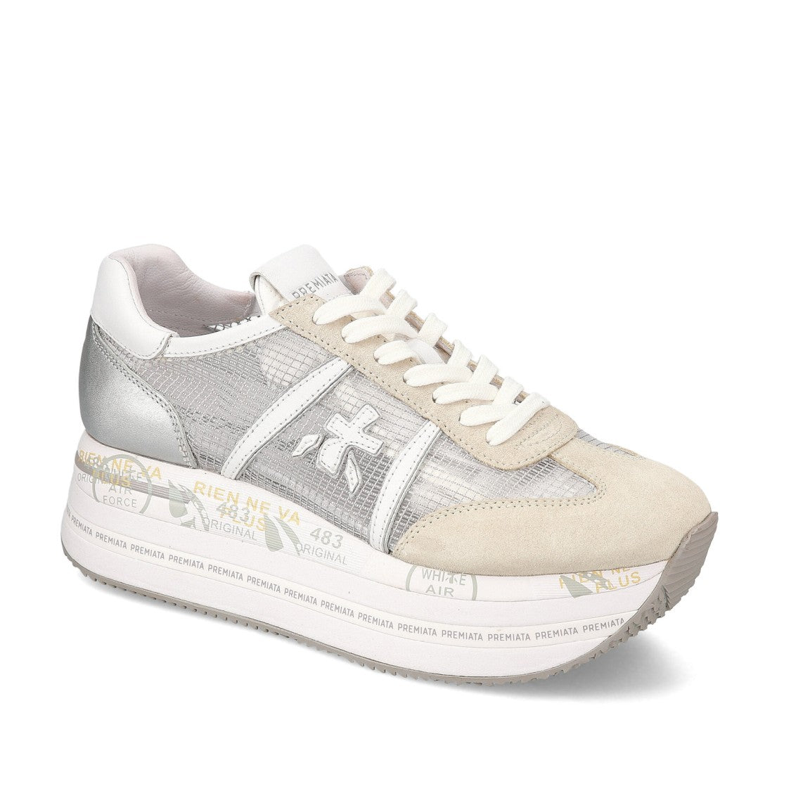 Premiata Beth Sneakers In White Suede Transparent Ripstop Fabric