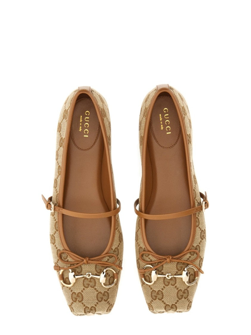Gucci Monogram Canvas Horsebit Ballet Flats