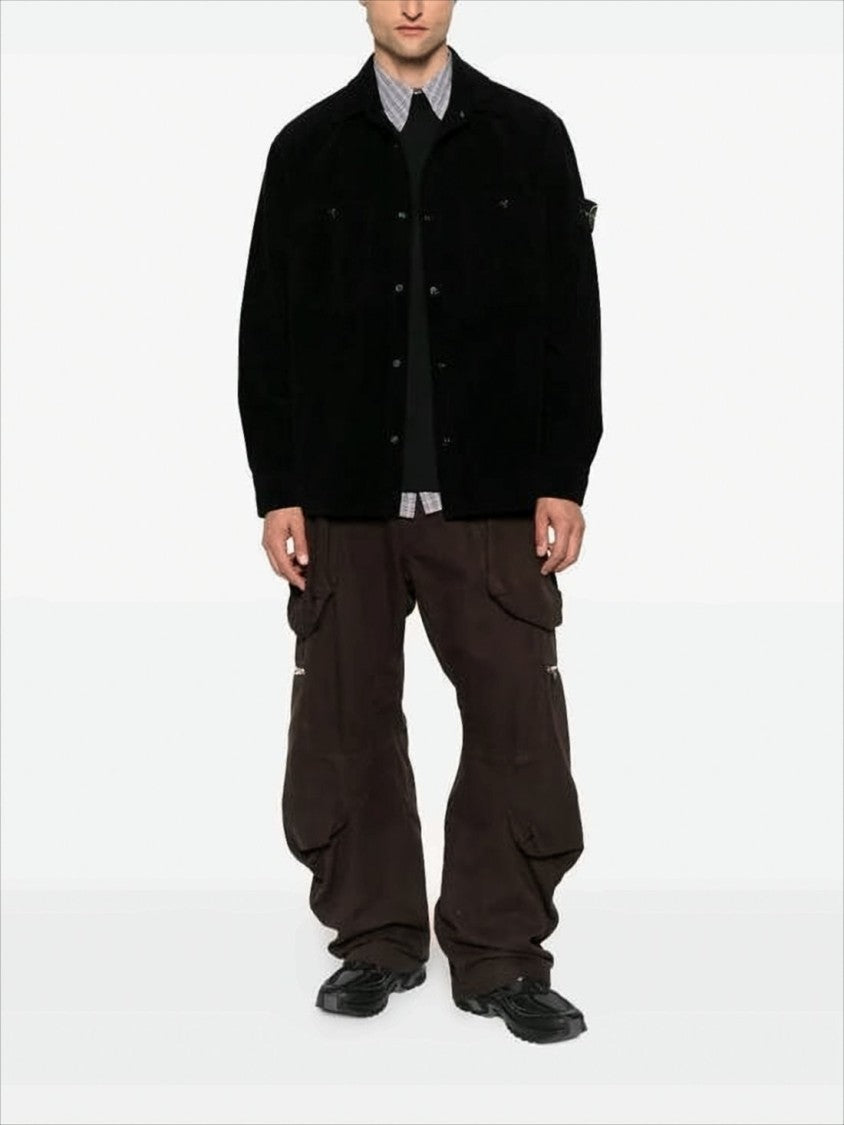 Stone Island Classic Black Corduroy Jacket With Button-Up Front