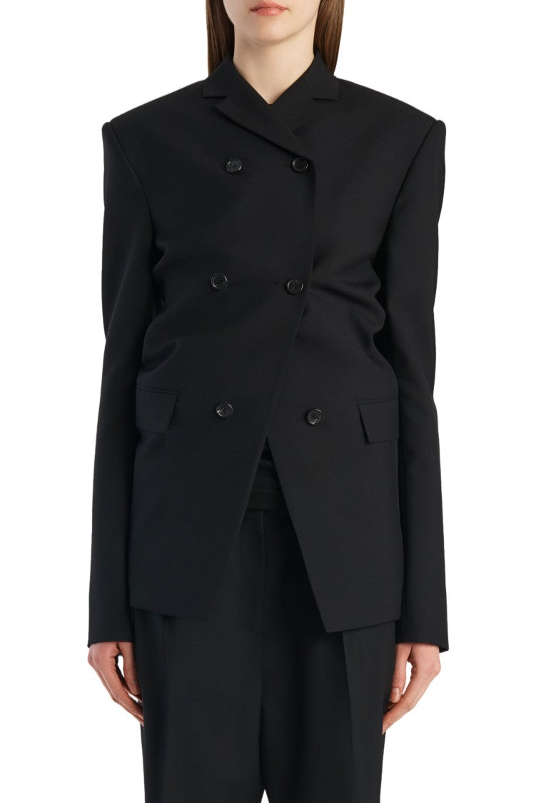 Khaite Black Double-Breasted Wool-Silk Blazer