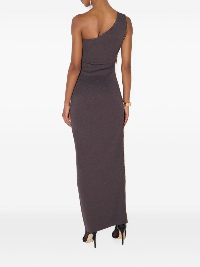 Elisabetta Franchi Black Body-Hugging One-Shoulder Maxi Dress