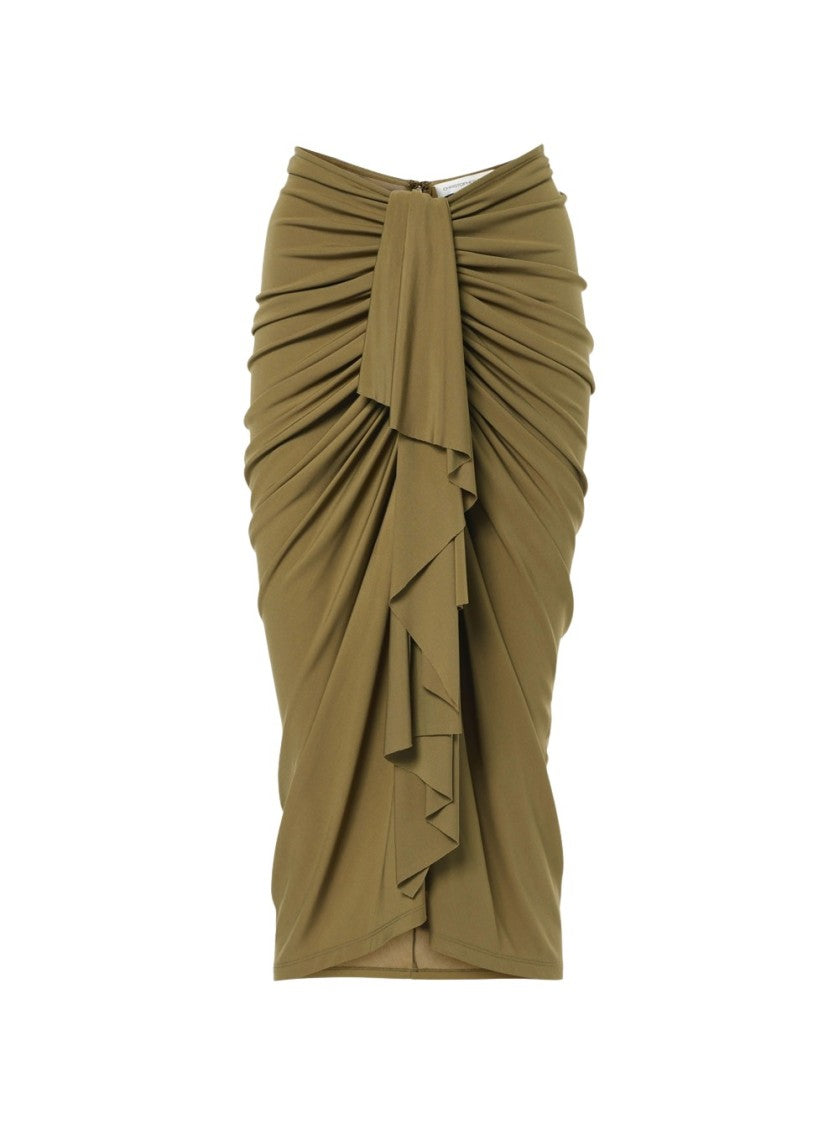Christopher Esber Vivenda Drape Midi Skirt Olive Green