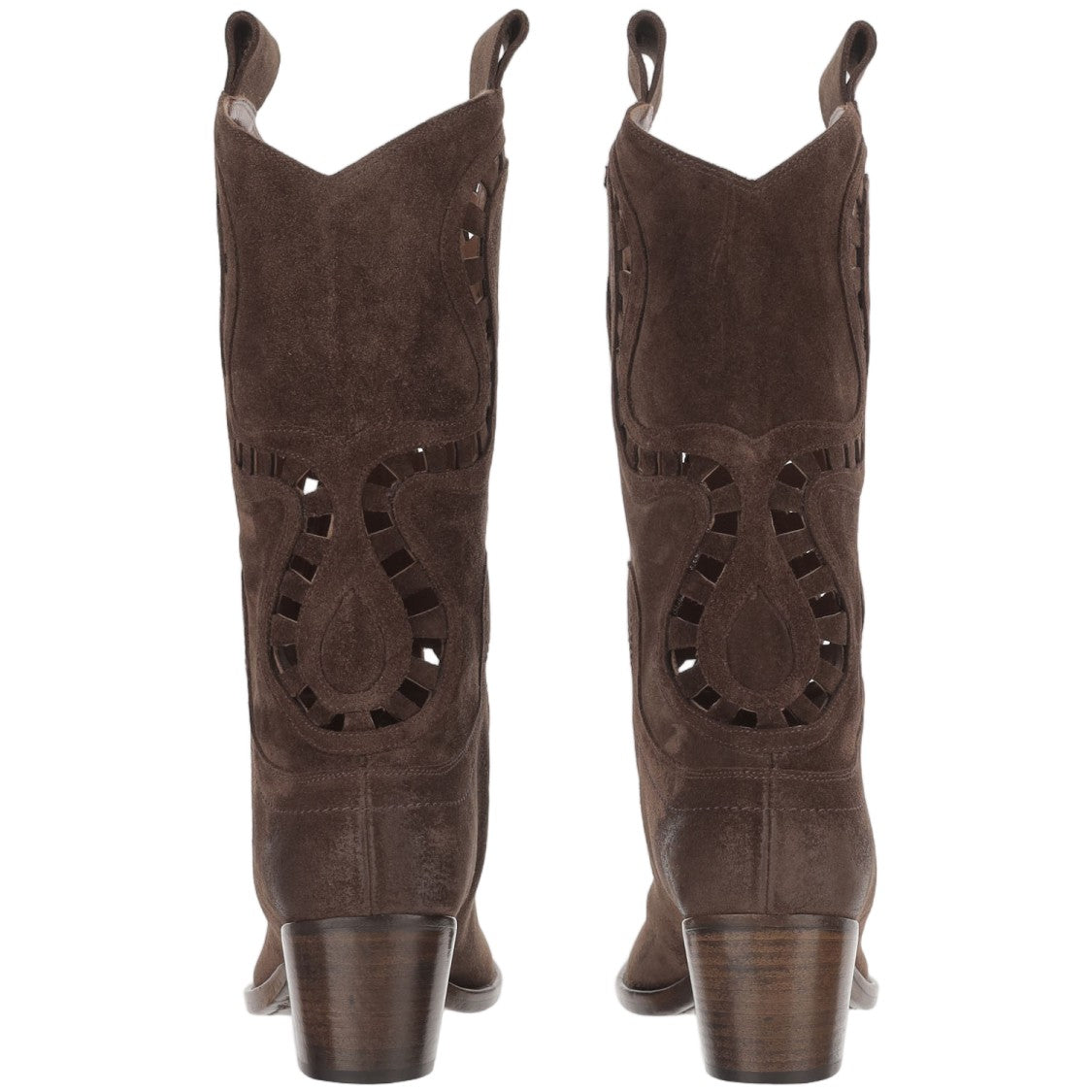 Sartore Mid-Calf Suede Boots With Intricate Cut-Out Design