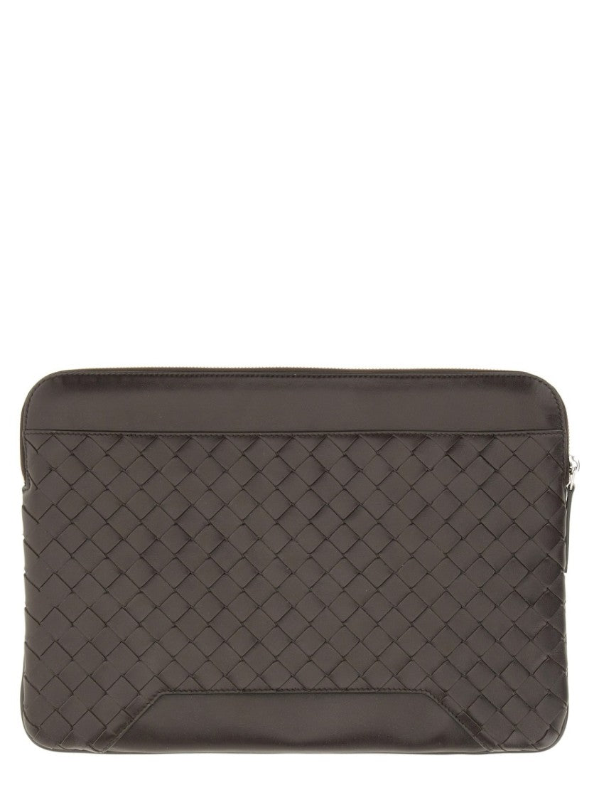 Bottega Veneta Rectangular Brown Document Holder With Intricate Woven Pattern