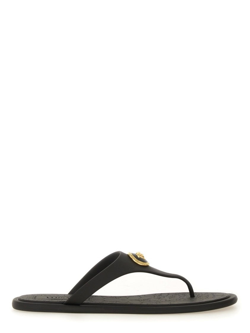 Versace Black Alia Gold Emblem Rubber Sandals