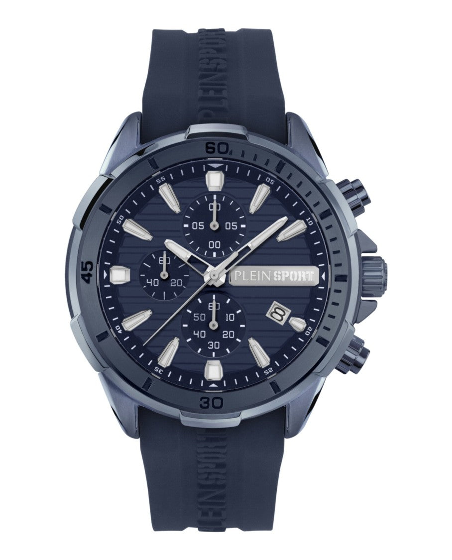 Plein Sport Impact Chronograph Watch With Blue Enamel Dial And Silicone Strap