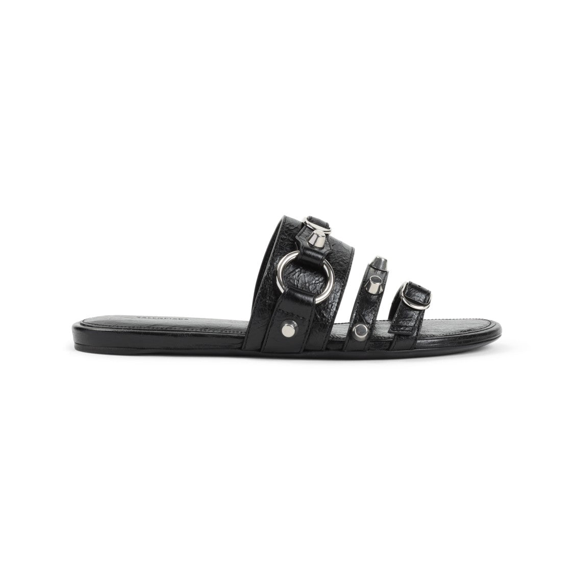 Balenciaga Flat Black Lambskin Sandals With Metallic Accents