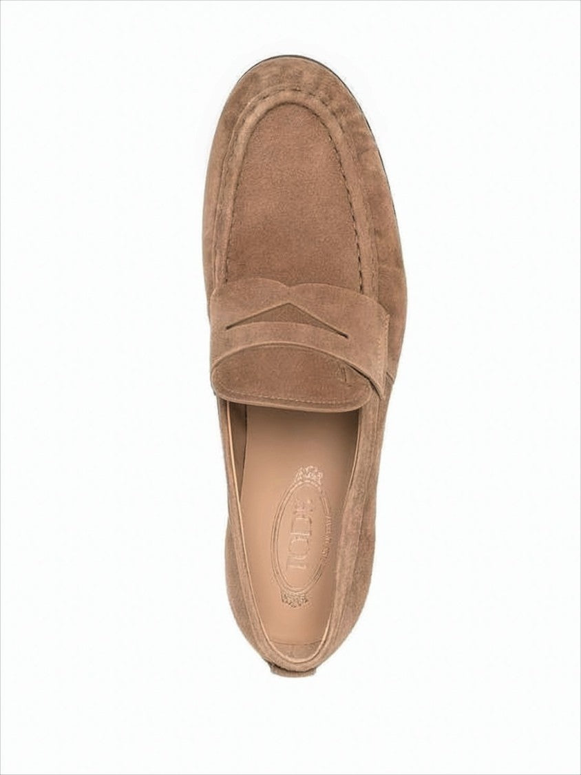 Tod's Smooth Suede Loafers With Rounded Toe And Subtle Strap